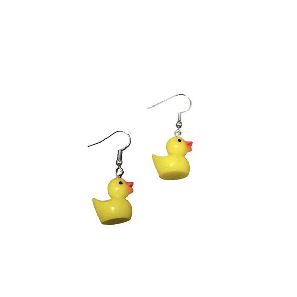 Retro Novelty Synthetic Resin Yellow Rubber Duck Dangle Earrings - Picture 1 of 3